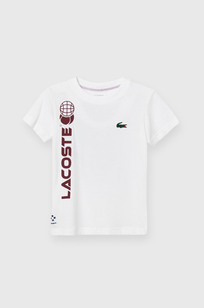 Lacoste tricou copii culoarea alb, cu imprimeu