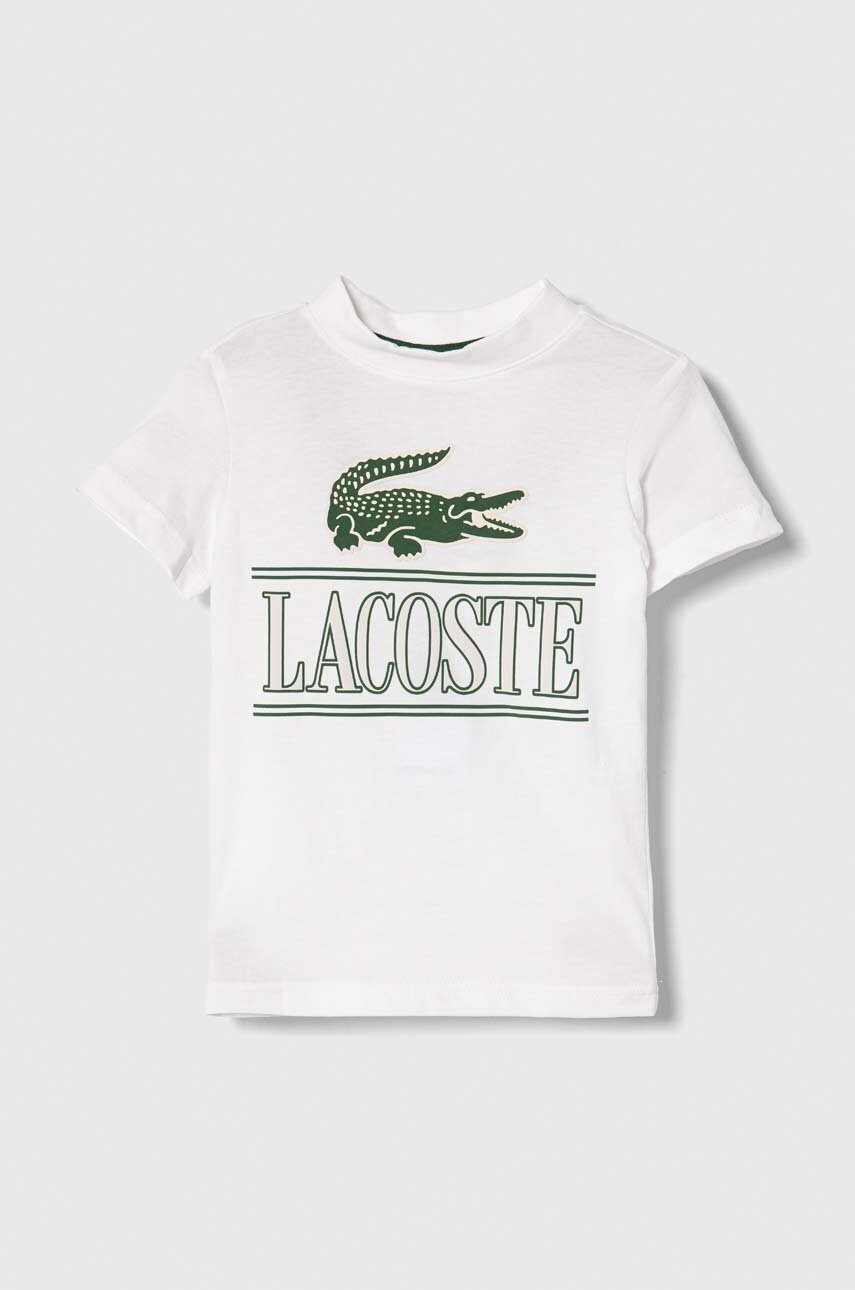 

Детская хлопковая футболка Lacoste цвет белый с принтом