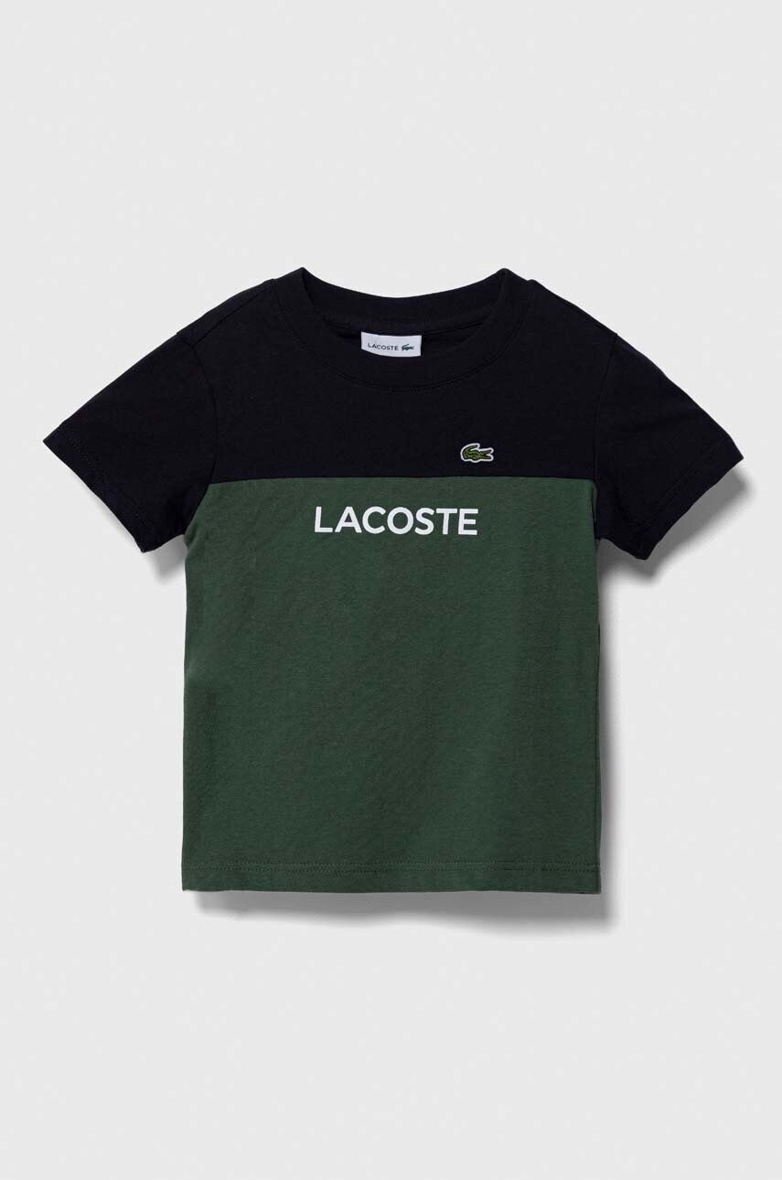 Детская хлопковая футболка Lacoste цвет синий узорный Детская хлопковая футболка Lacoste цвет синий узорный