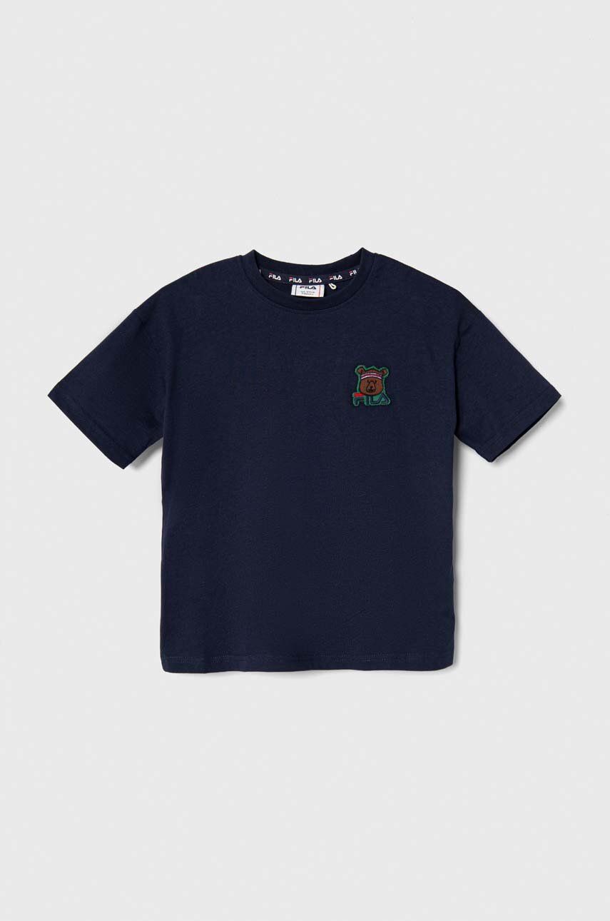 Dětské bavlněné tričko Fila TAUFKIRCHEN tmavomodrá barva, s aplikací - námořnická modř - 100 % Bavln