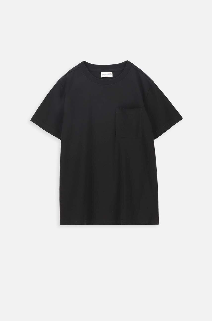 Coccodrillo tricou de bumbac pentru copii culoarea negru, neted