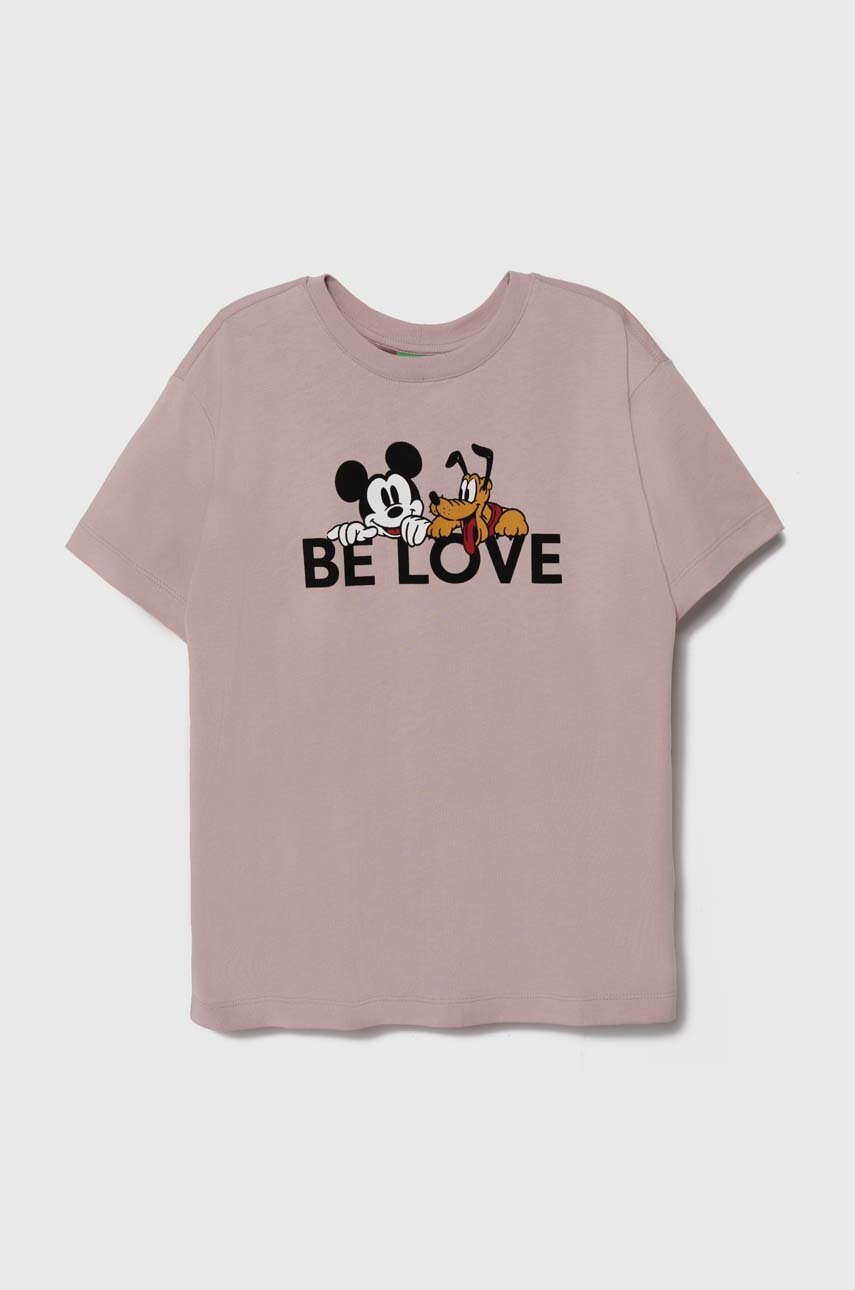 E-shop Dětské bavlněné tričko United Colors of Benetton x Disney růžová barva, s potiskem