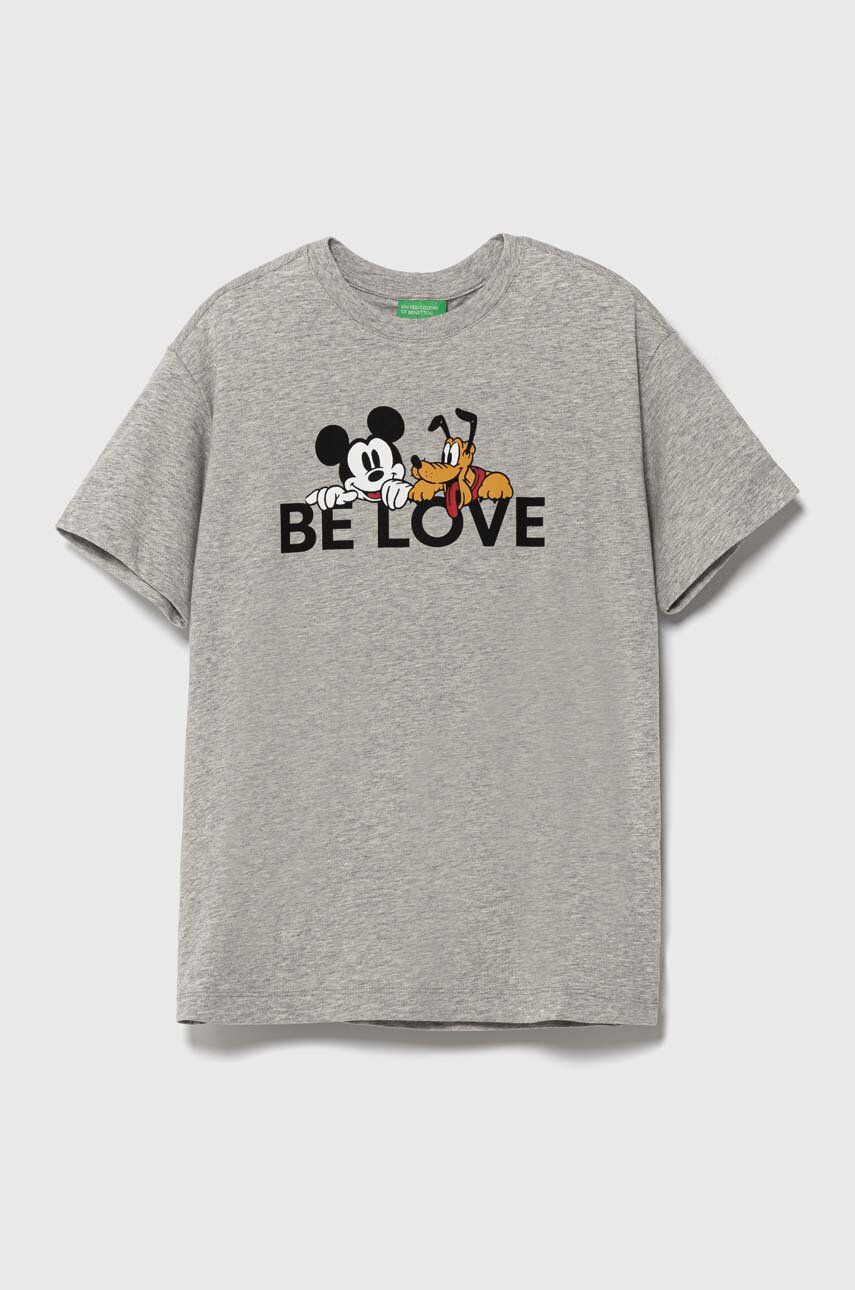 Dětské bavlněné tričko United Colors of Benetton x Disney šedá barva, s potiskem - šedá - 100 % Bavl