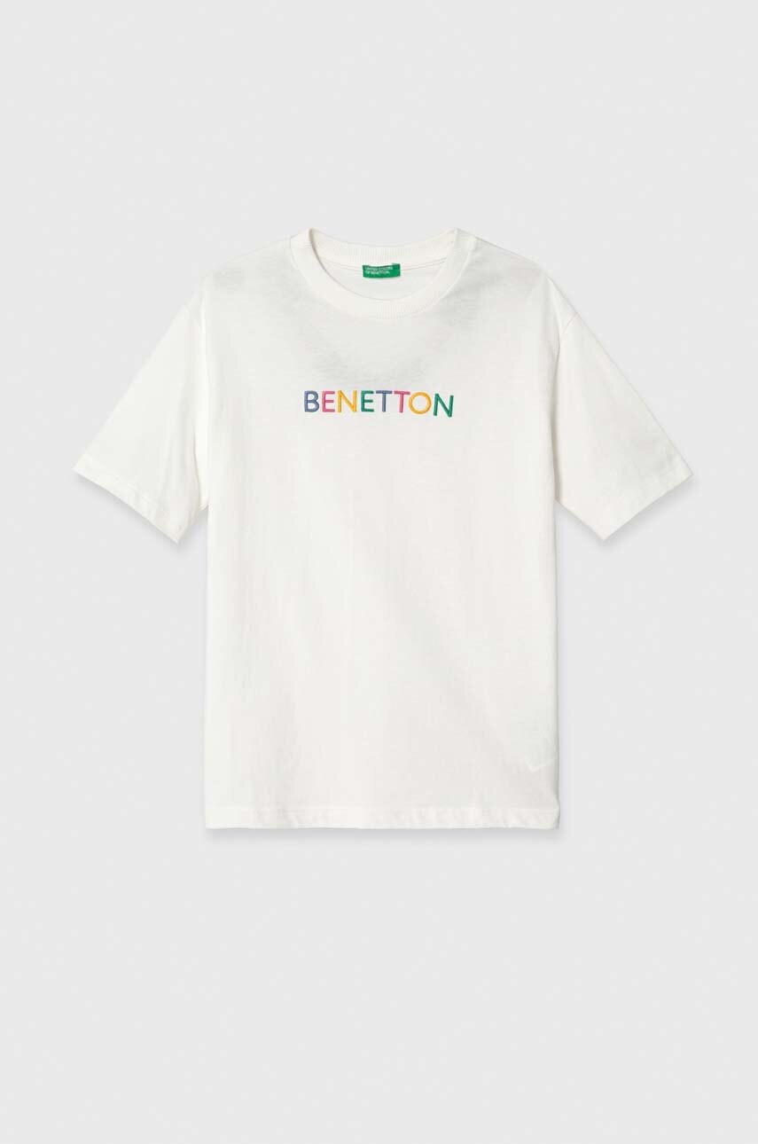 

Детская хлопковая футболка United Colors of Benetton цвет белый с принтом