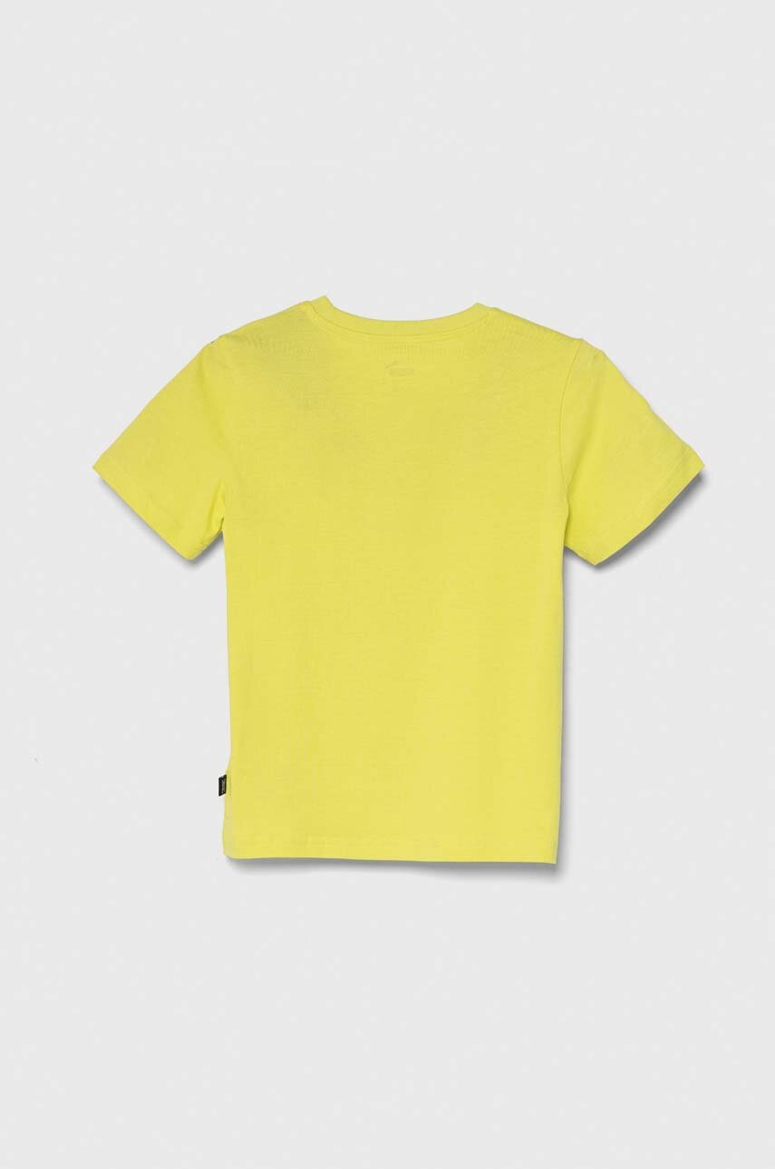 Дитяча бавовняна футболка Puma Ess Tape Tee B колір жовтий з принтом