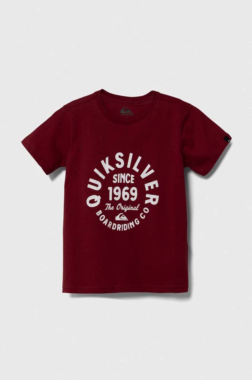Quiksilver tricou de bumbac pentru copii CIRCLEDSCRIPTFR TEES culoarea bordo, cu imprimeu