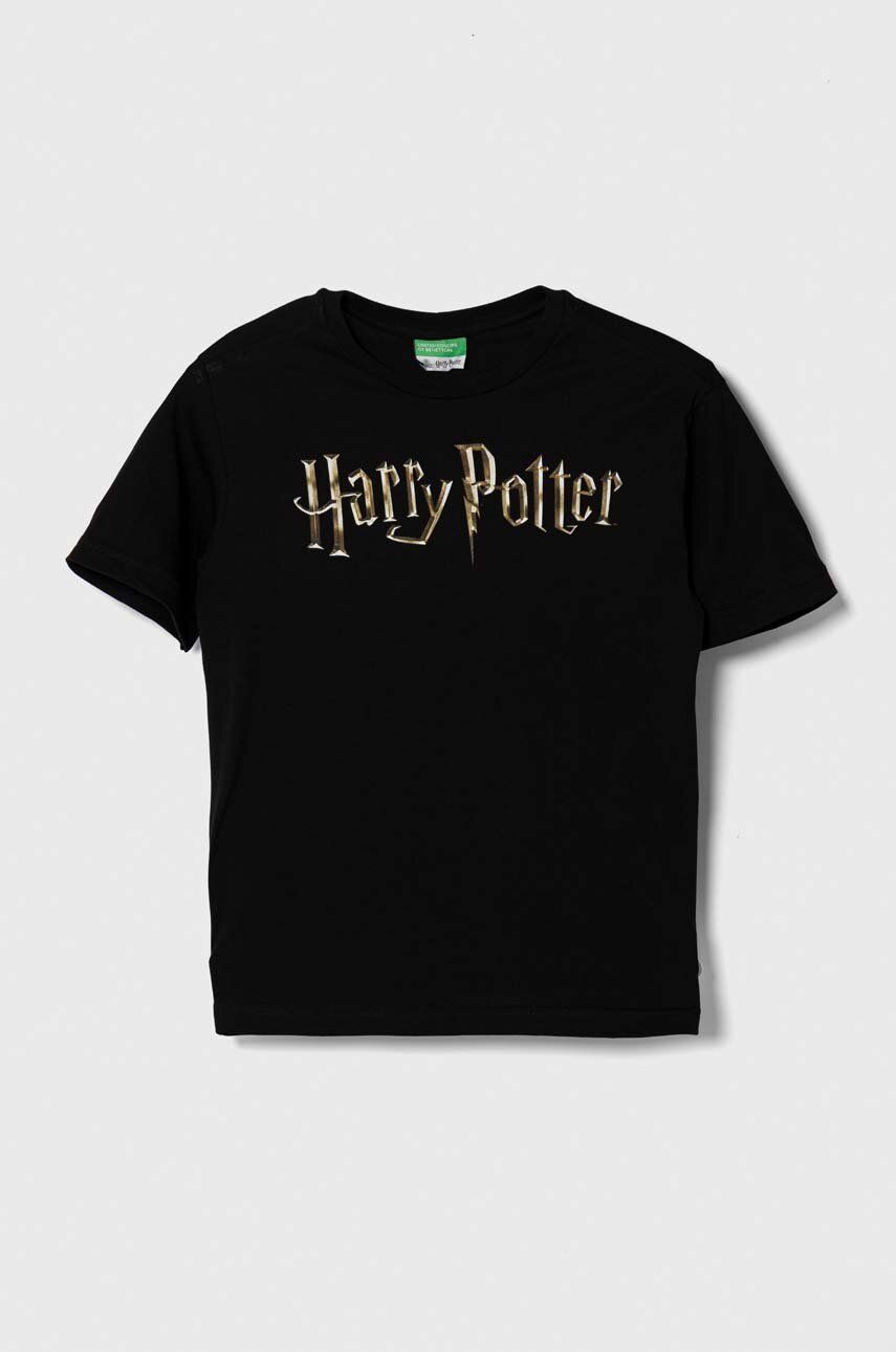 United Colors of Benetton tricou de bumbac pentru copii x Harry Potter culoarea negru, cu imprimeu