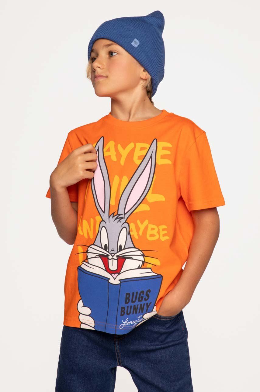 Coccodrillo tricou de bumbac pentru copii x Looney Tunes culoarea portocaliu, cu imprimeu