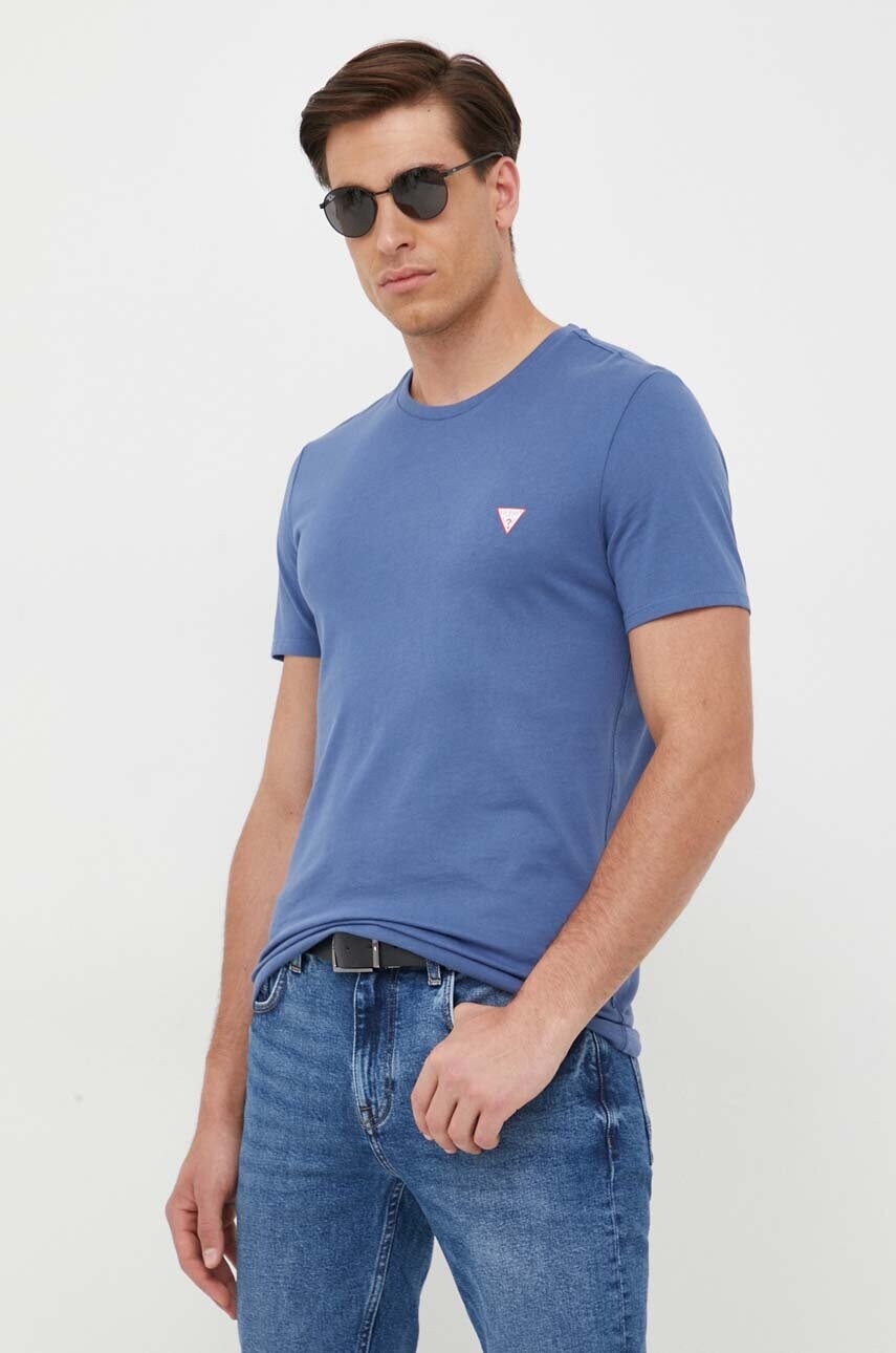 

Памучна тениска Guess в синьо с изчистен дизайн, Син