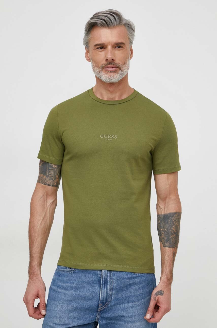 

Памучна тениска Guess AIDY в зелено с апликация M2YI72 I3Z14, Зелен