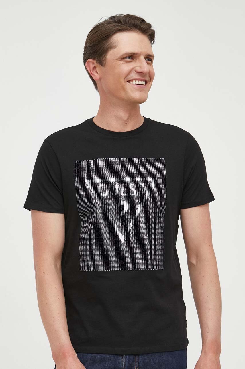 

Хлопковая футболка Guess цвет чёрный узорный
