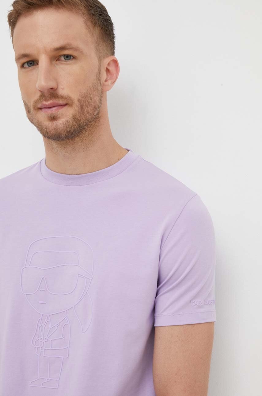 Karl Lagerfeld Tricou Din Bumbac Culoarea Violet, Cu Imprimeu