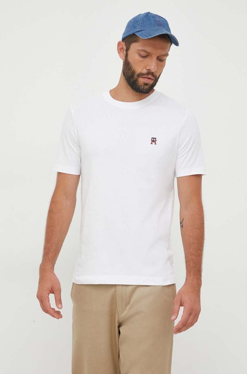 Bavlněné tričko Tommy Hilfiger bílá barva, s aplikací - bílá