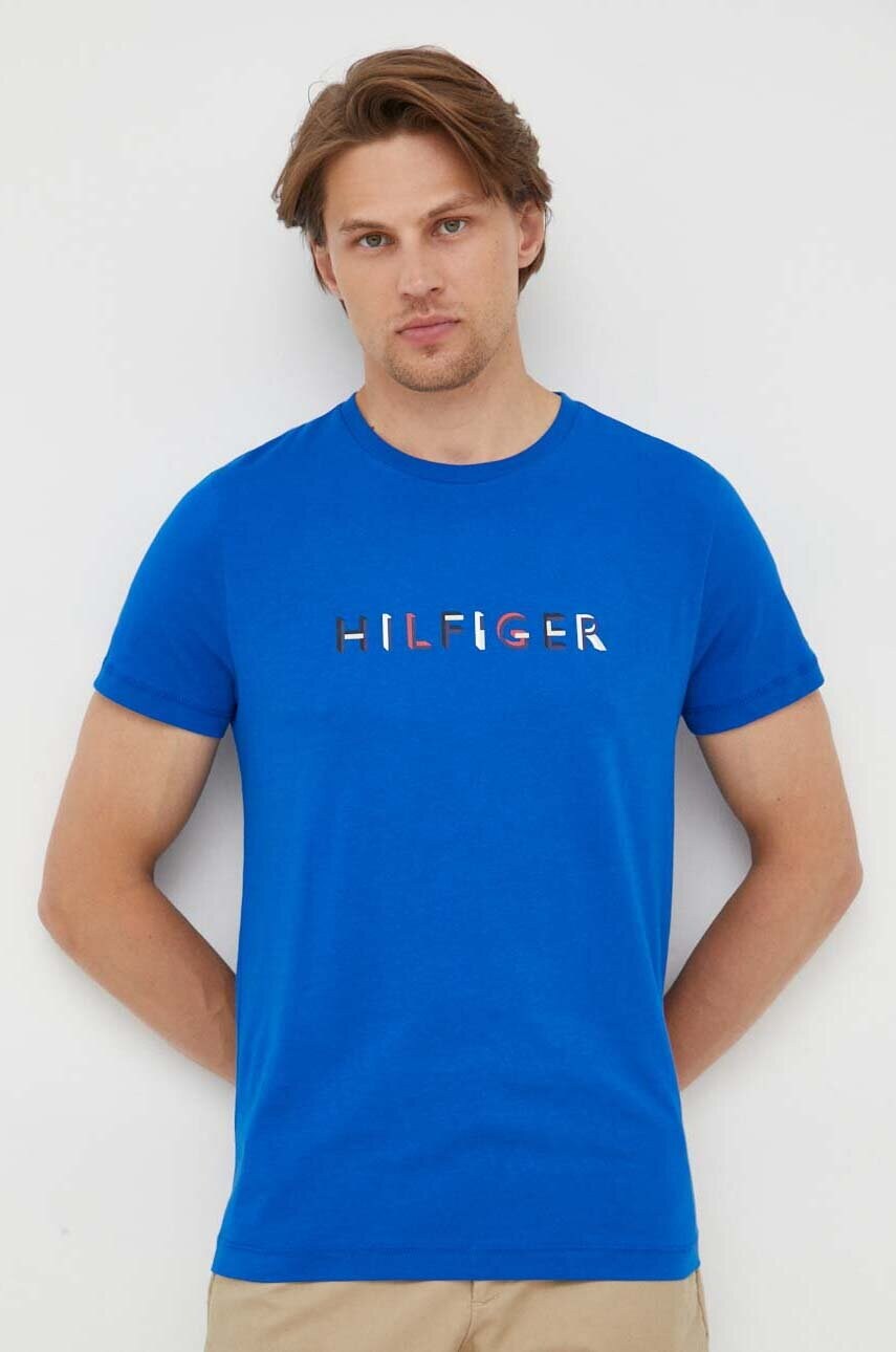 

Хлопковая футболка Tommy Hilfiger цвет синий с принтом
