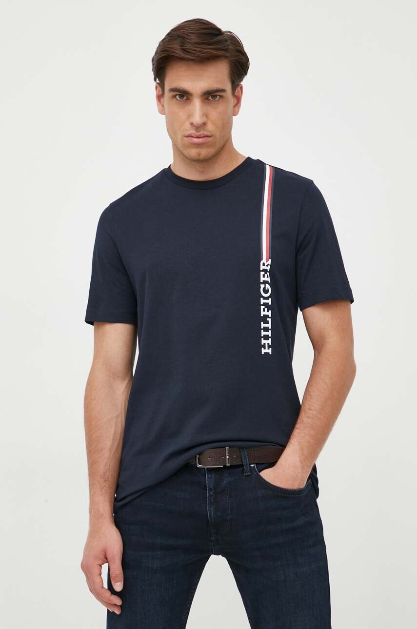 

Памучна тениска Tommy Hilfiger в тъмносиньо с принт, Тъмносин