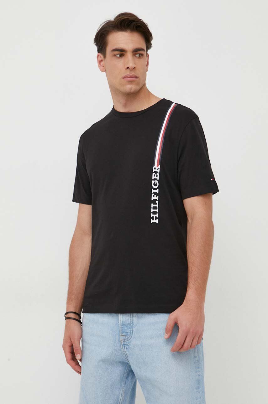 Bavlnené tričko Tommy Hilfiger čierna farba, s potlačou