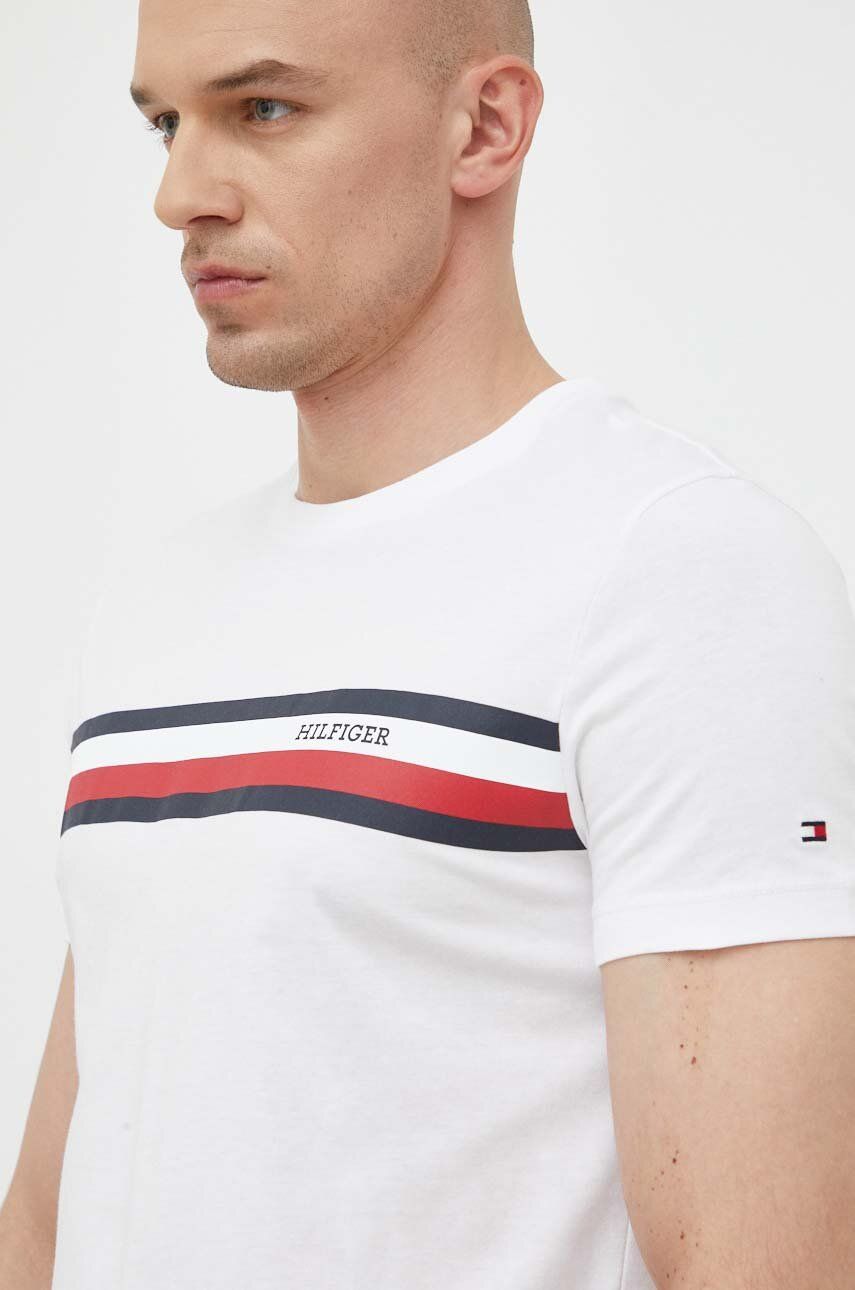 Bavlněné tričko Tommy Hilfiger bílá barva, s potiskem - bílá -  100 % Bavlna