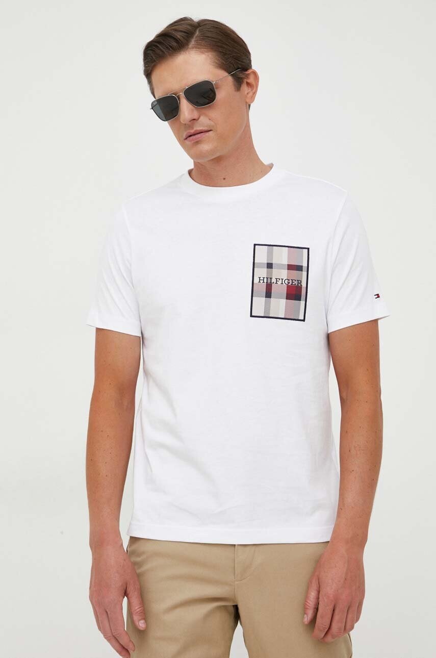

Хлопковая футболка Tommy Hilfiger цвет белый с аппликацией