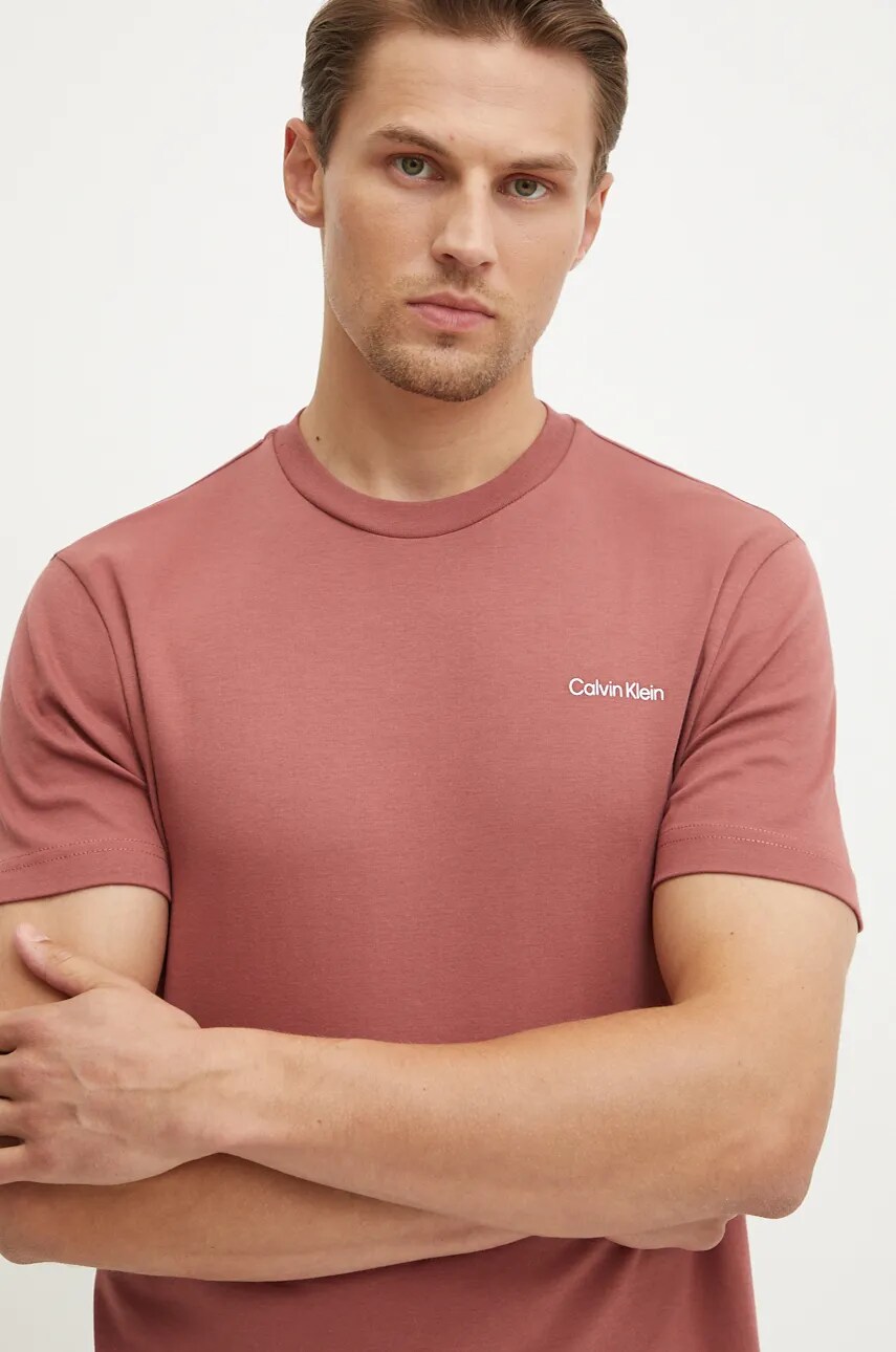 Levně Bavlněné tričko Calvin Klein růžová barva, K10K109894
