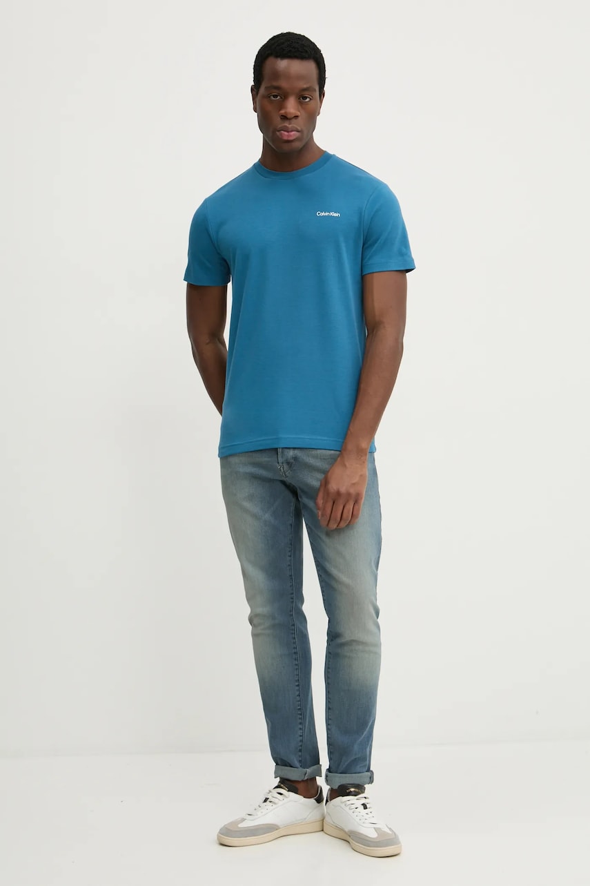 Хлопковая футболка Calvin Klein мужская цвет бирюзовый однотонная K10K109894 Хлопковая футболка Calvin Klein мужская цвет бирюзовый однотонная K10K109894