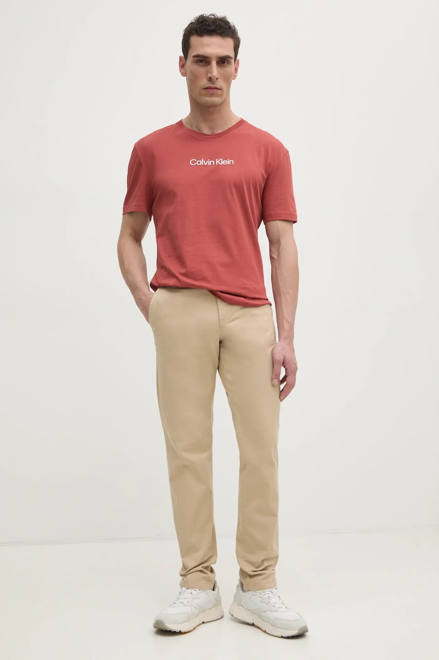 Хлопковая футболка Calvin Klein мужская цвет оранжевый узорная K10K111346 Хлопковая футболка Calvin Klein мужская цвет оранжевый узорная K10K111346