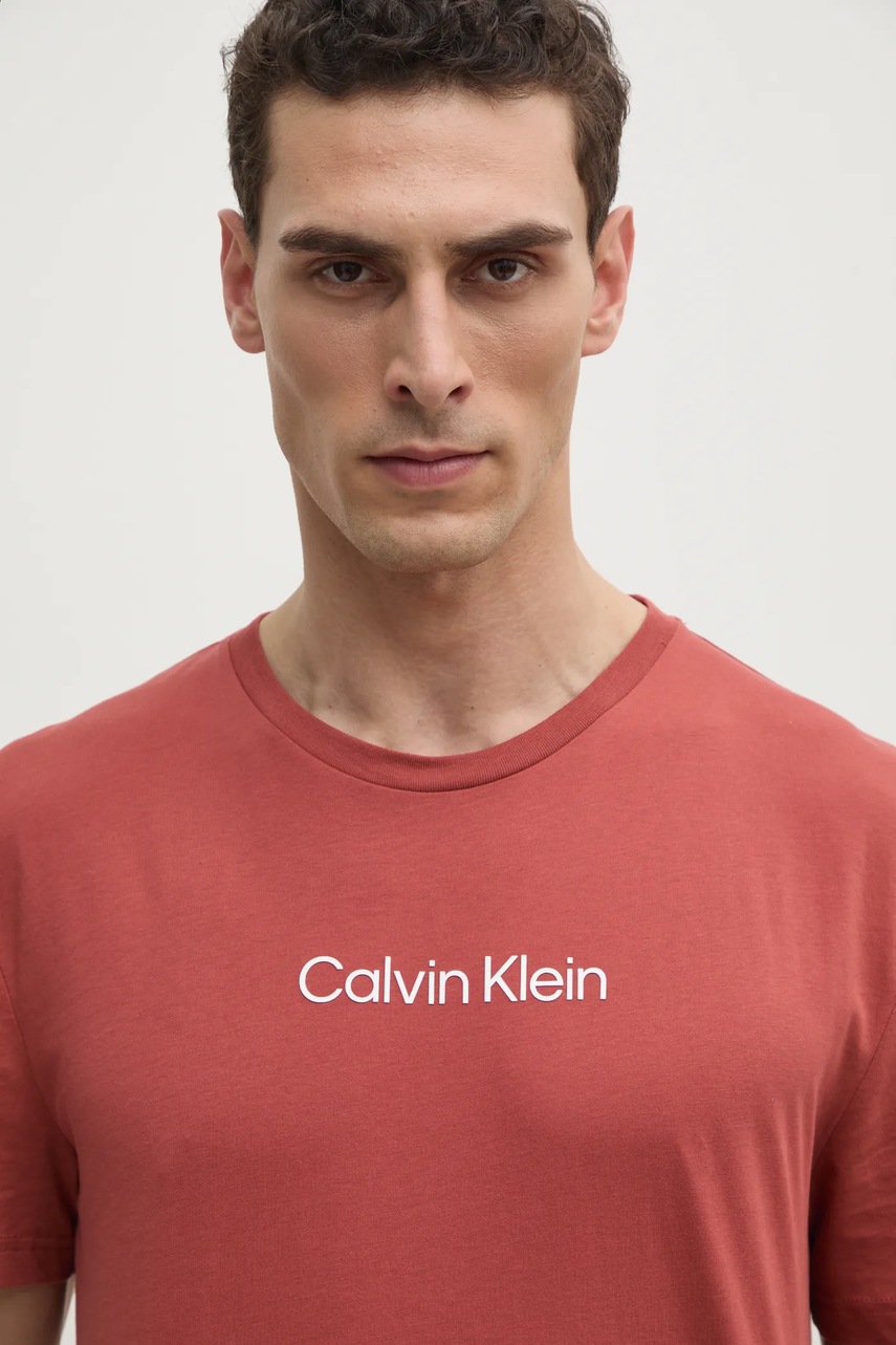 Βαμβακερό μπλουζάκι Calvin Klein ανδρικά, χρώμα: πορτοκαλί, K10K111346 φωτογραφία