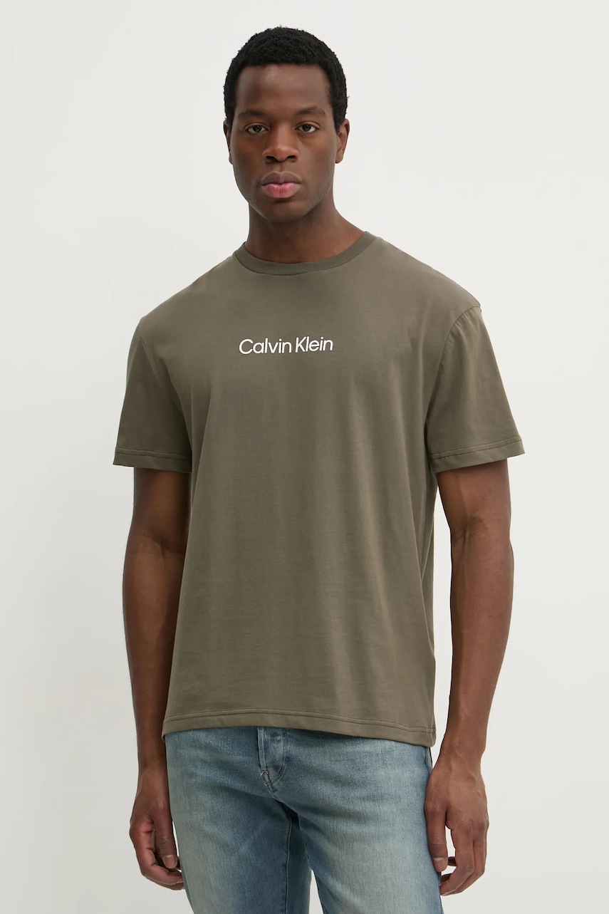 

Памучна тениска Calvin Klein в зелено с десен K10K111346, Зелен