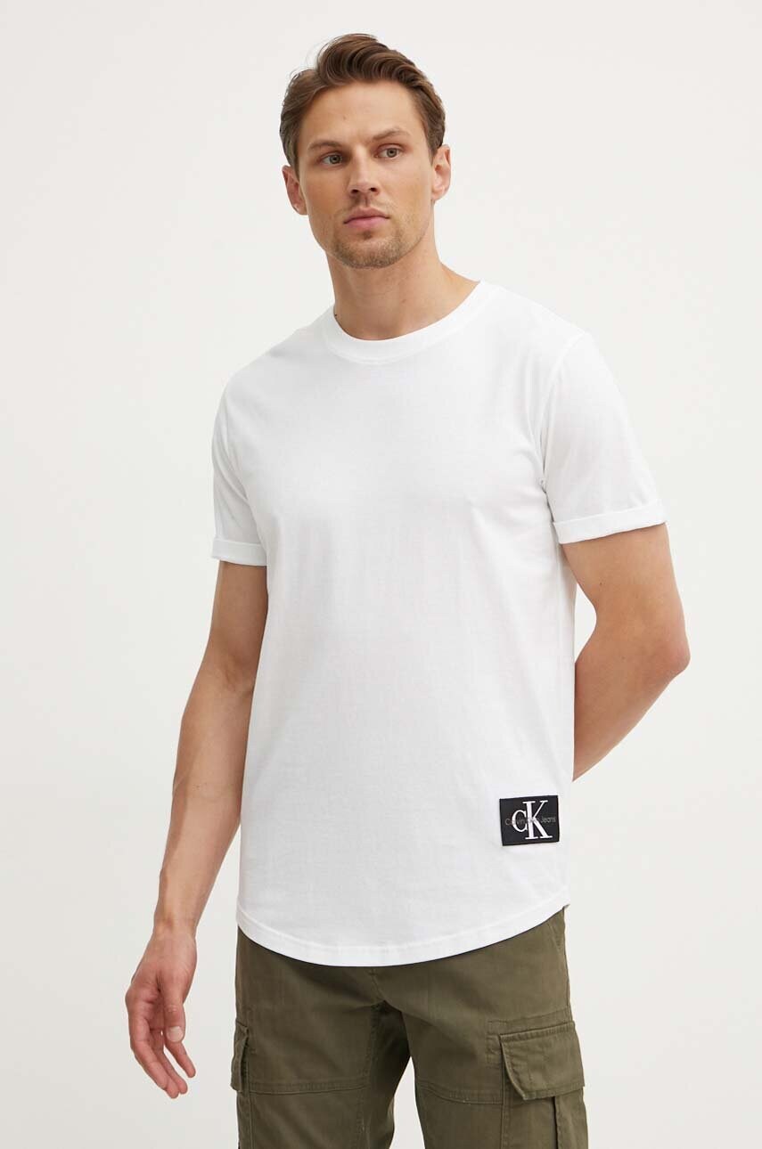 Levně Bavlněné tričko Calvin Klein Jeans hnědá barva, s aplikací, J30J323482