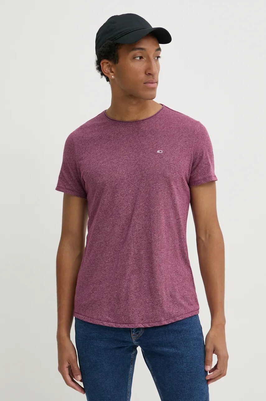 Tommy Jeans tricou barbati, culoarea bordo, melanj
