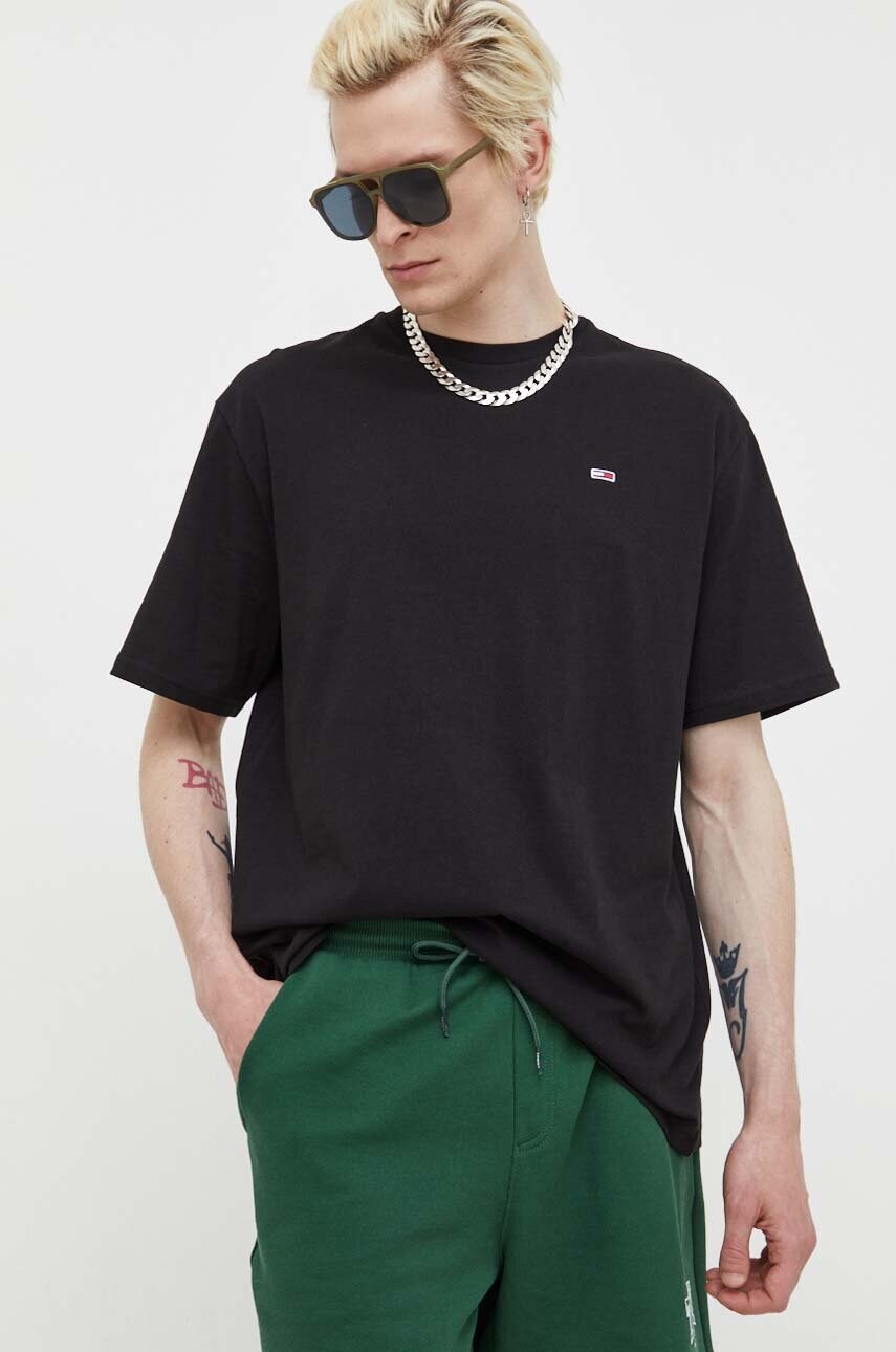 

Бавовняна футболка Tommy Jeans колір чорний однотонний