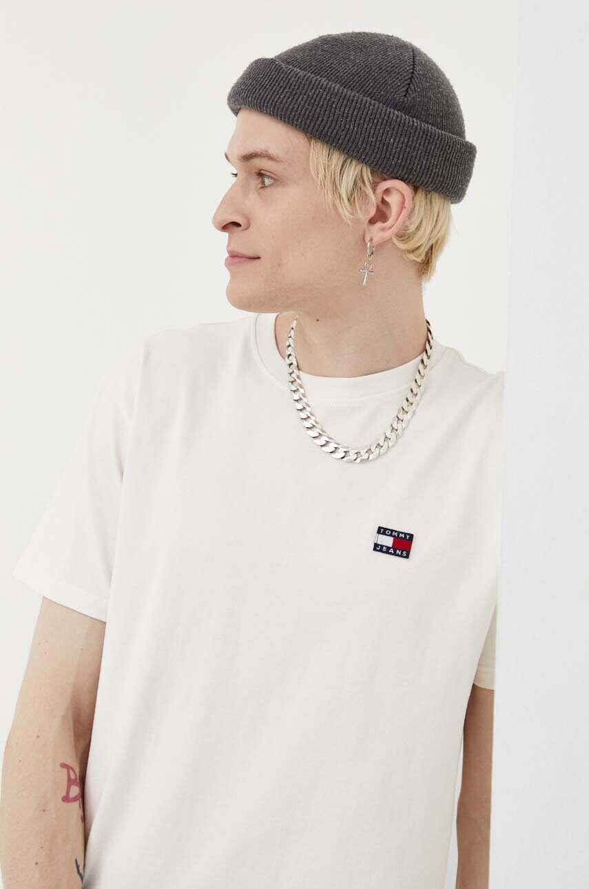 

Бавовняна футболка Tommy Jeans колір бежевий однотонний