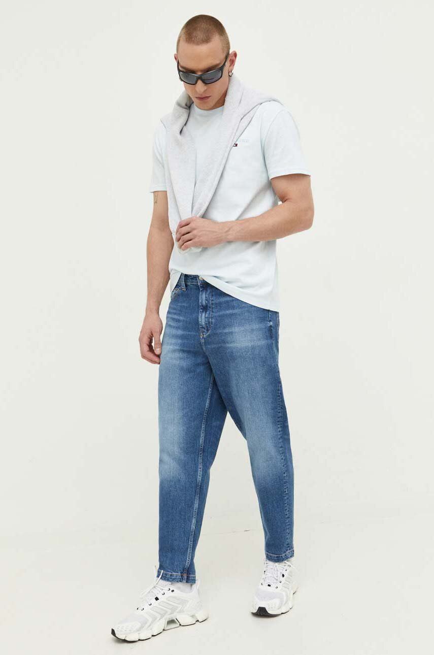 Tommy Jeans t-shirt bawełniany kolor niebieski gładki