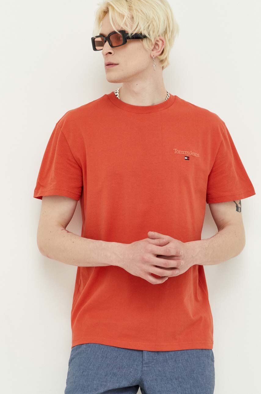 Bavlněné tričko Tommy Jeans oranžová barva - oranžová -  100 % Bavlna
