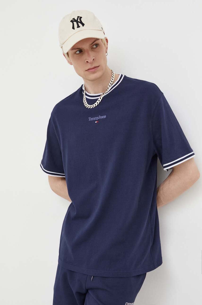 

Хлопковая футболка Tommy Jeans цвет синий с аппликацией