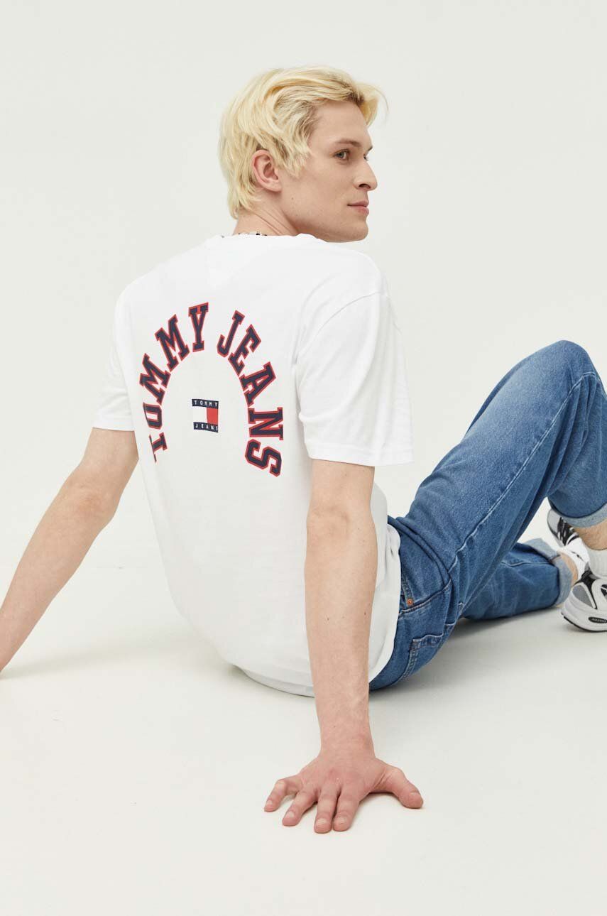Bavlněné tričko Tommy Jeans bílá barva, s potiskem - bílá -  100 % Bavlna
