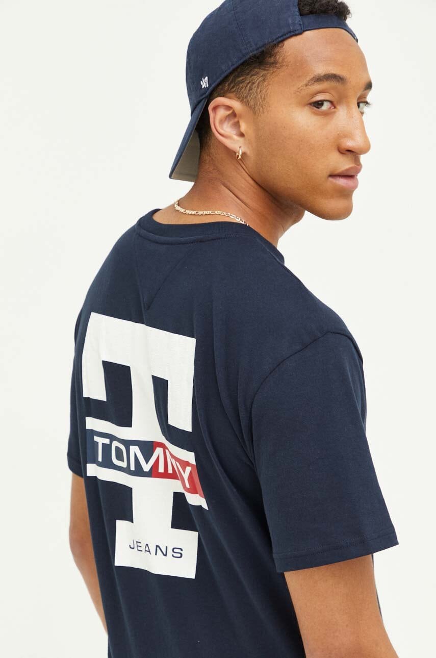 

Бавовняна футболка Tommy Jeans колір синій з принтом