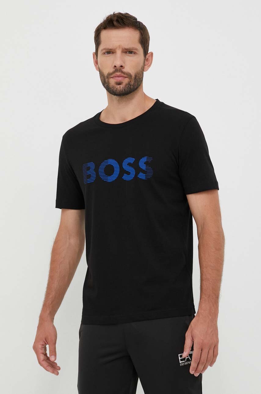 Boss Green tricou din bumbac BOSS GREEN culoarea negru, cu imprimeu