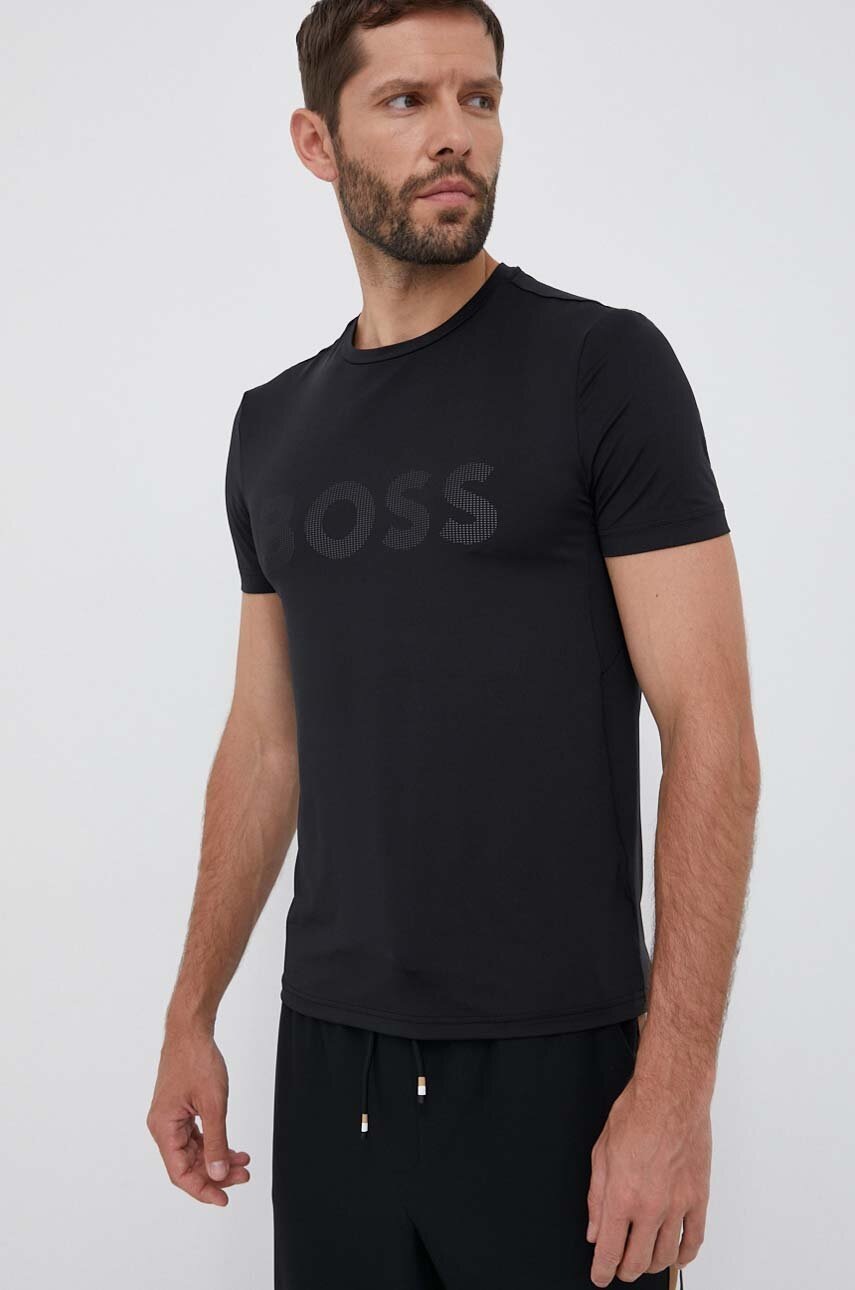 Boss Green Tricou BOSS GREEN Barbati, Culoarea Negru, Cu Imprimeu