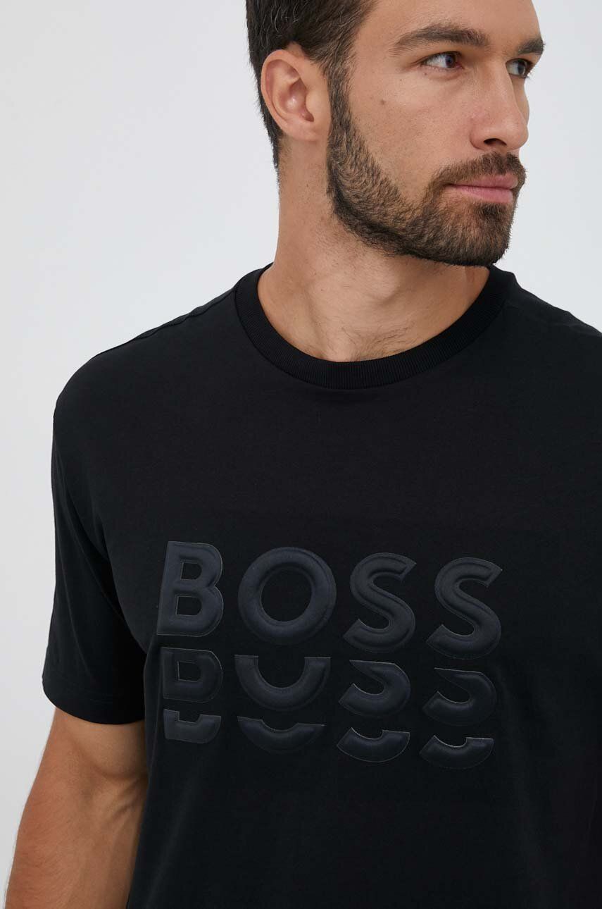 Boss Green Tricou Din Bumbac Boss Green Culoarea Negru, Cu Imprimeu