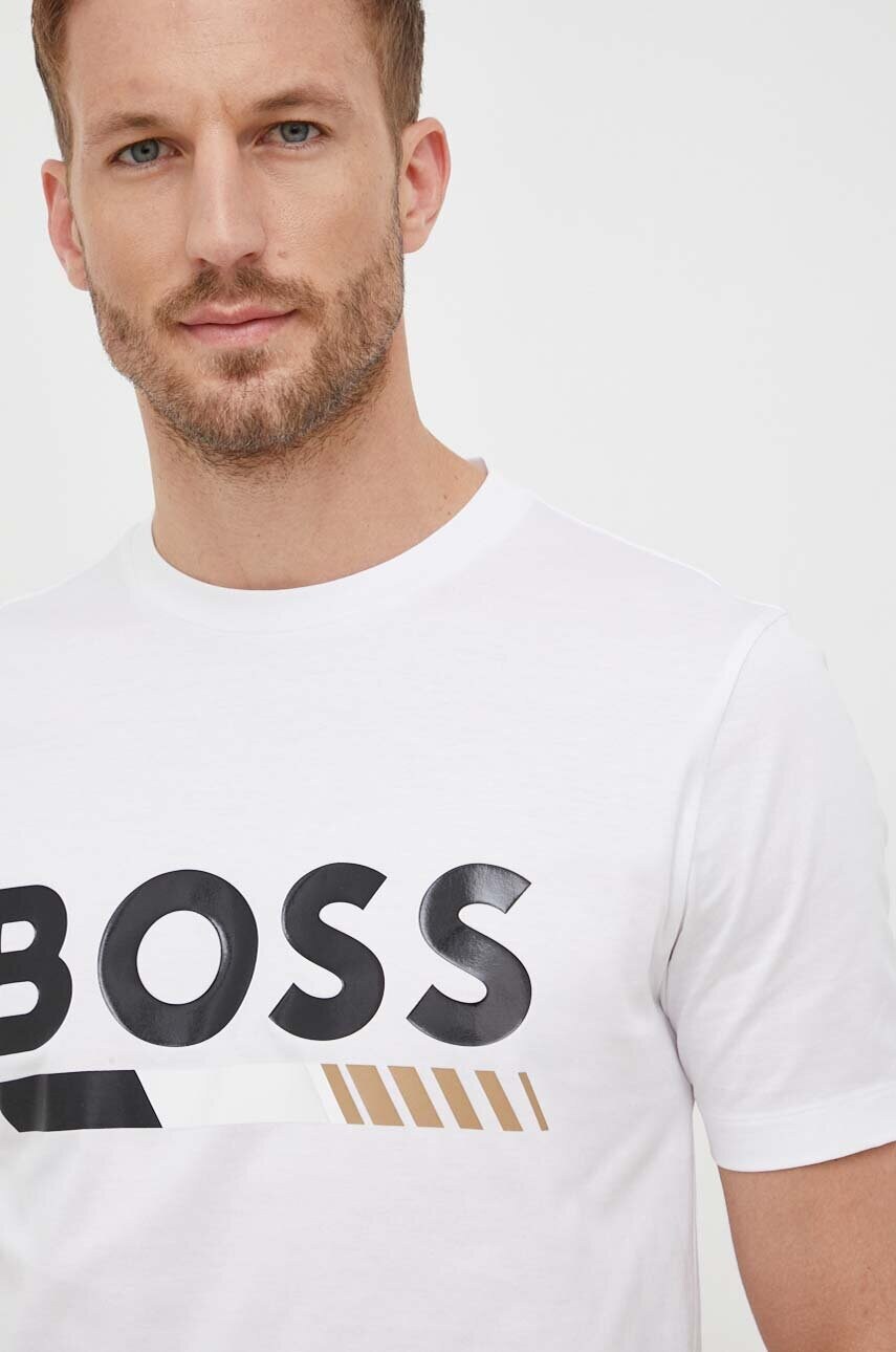 

Бавовняна футболка BOSS колір білий з принтом