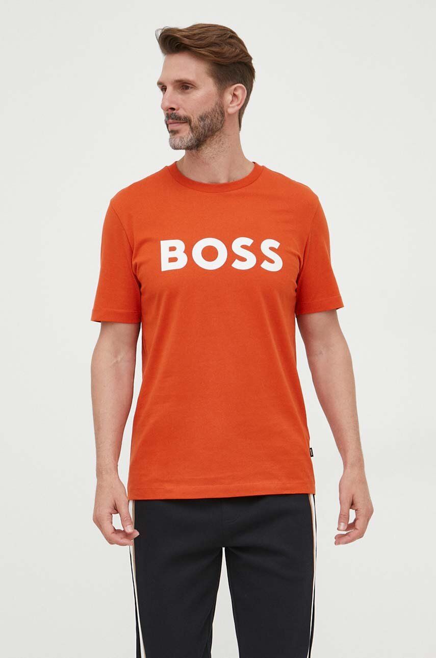 Levně Bavlněné tričko BOSS oranžová barva, s potiskem, 50495742