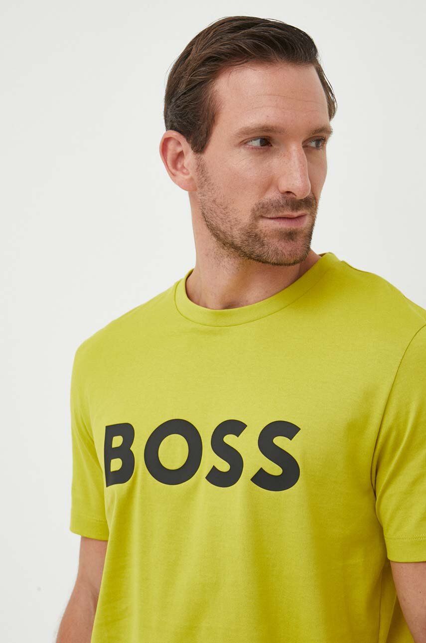 Levně Bavlněné tričko BOSS zelená barva, s potiskem, 50495742