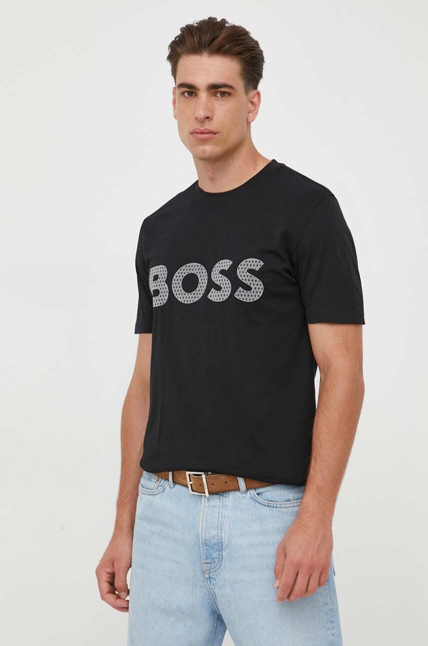 Bavlněné tričko Boss Orange BOSS ORANGE černá barva, s potiskem - černá -  100 % Bavlna