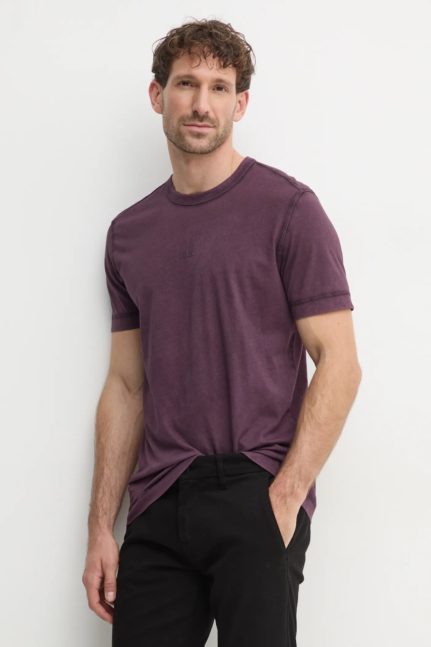 BOSS Orange tricou din bumbac BOSS ORANGE barbati, culoarea violet, neted, 50502173 BOSS Orange tricou din bumbac BOSS ORANGE barbati, culoarea violet, neted, 50502173