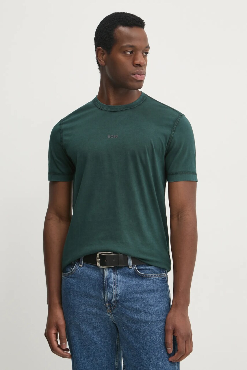 BOSS Orange tricou din bumbac BOSS ORANGE barbati, culoarea verde, neted, 50502173