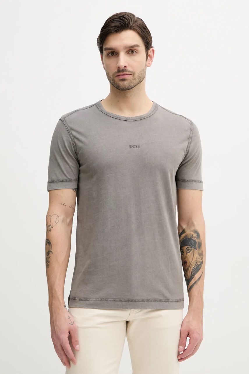 Βαμβακερό μπλουζάκι BOSS Orange BOSS ORANGE ανδρικό, χρώμα: μπεζ, 50502173 φωτογραφία