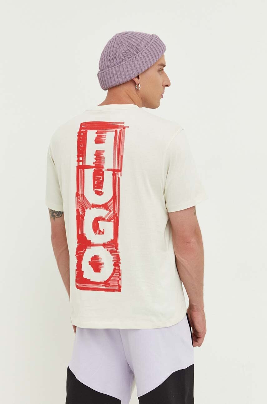 

Хлопковая футболка HUGO цвет зелёный с принтом
