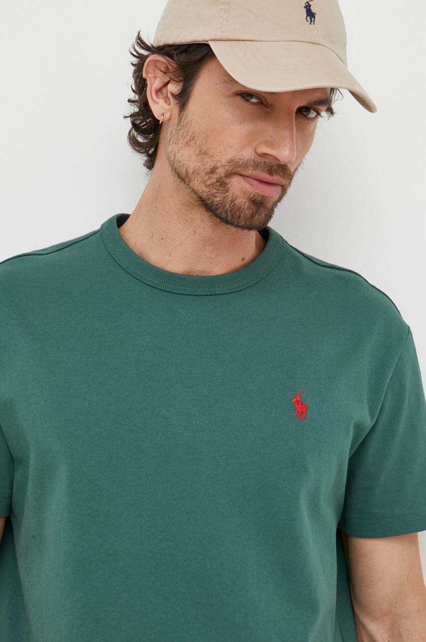 

Памучна тениска Polo Ralph Lauren в зелено с изчистен дизайн, Зелен
