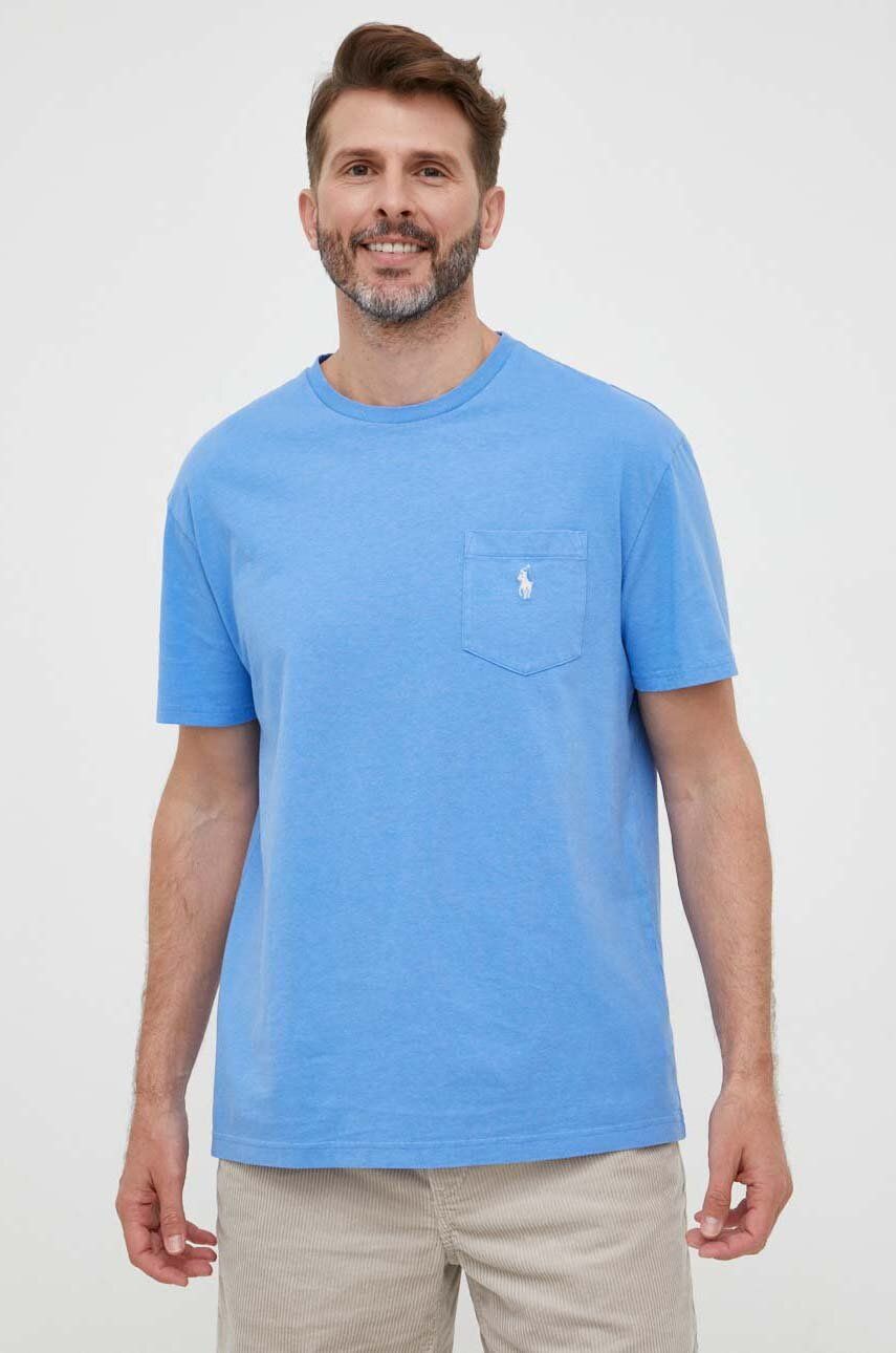Tričko s prímesou ľanu Polo Ralph Lauren jednofarebný