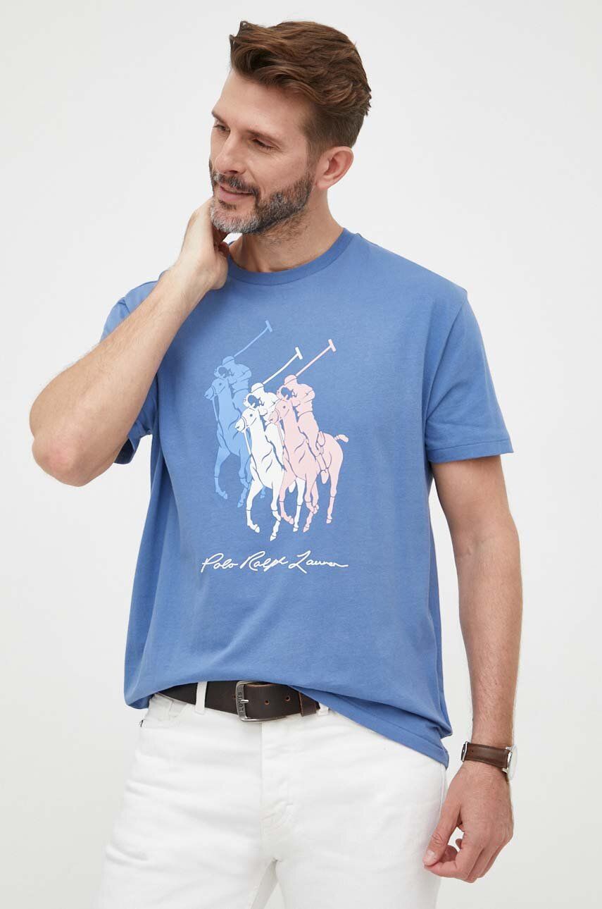 Bavlněné tričko Polo Ralph Lauren s potiskem - modrá -  100 % Bavlna